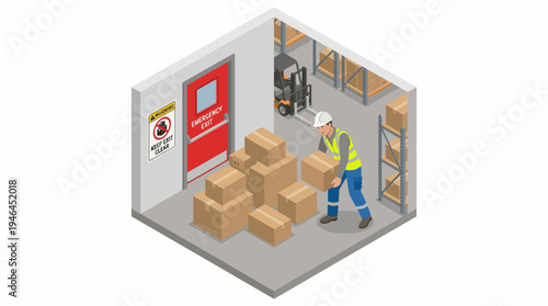 Worker in a warehouse handling boxes.