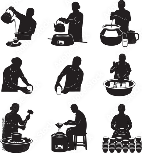 Set of 9 coffee making icons vector