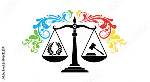 Justice scale with law symbols balanced.