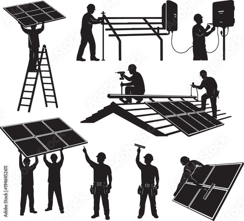Set of 8 solar panel installation icons vector