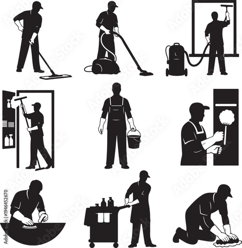 Set of 9 janitorial service icons vector