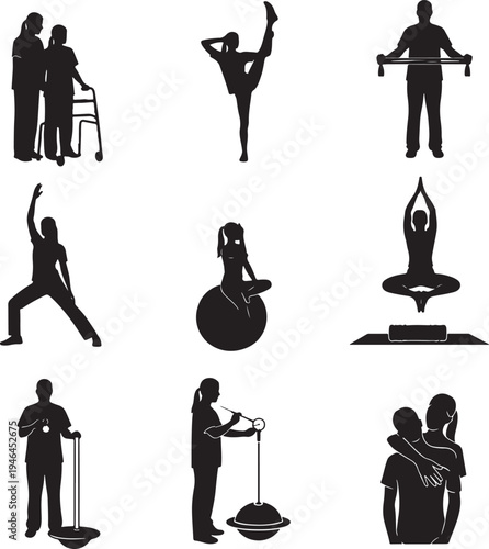 Set of 9 fitness and wellness icons vector