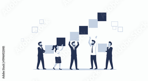 Teamwork building a business growth chart with blocks, business success concept