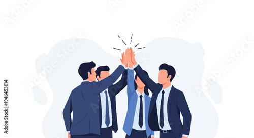 Teamwork High Five: Business People Celebrating Success Together