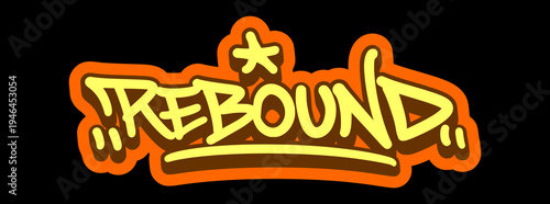 Rebound Word Illustration in Vibrant Orange Graffiti Tag Style for Basketball Skills and Competitive Sport Identity.