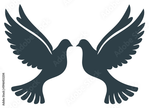 Stylized silhouette of two doves facing each other with spread wings, symbolizing love and peace