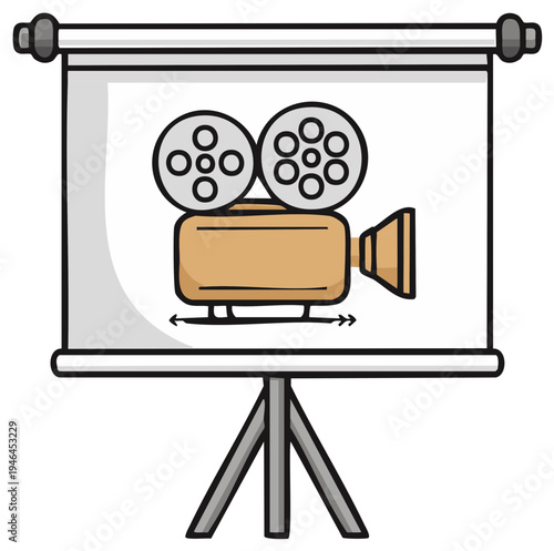 Cartoon cinema projector displayed on a white presentation screen