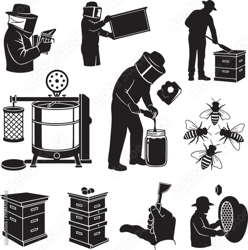 Set of 10 beekeeping icons vector