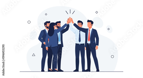 Teamwork High Five Success Celebration Business People Collaboration Achievement