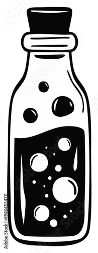 Potion Bottle with Bubbles Illustration. Magic Potion or Poison Concept