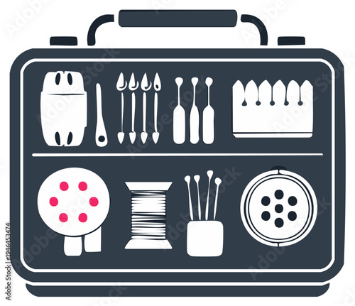 Sewing kit with various tools and supplies for crafts and mending