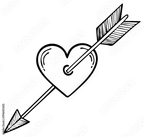 Hand drawn outline of a heart pierced by an arrow in a simple doodle style