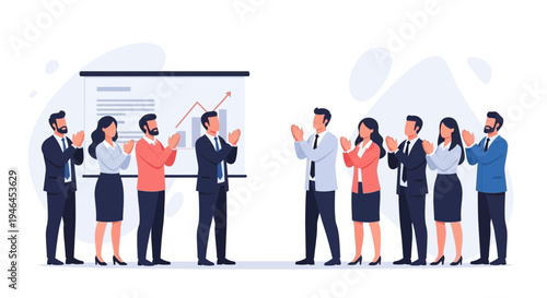 Business team applauding success during presentation, celebrating achievement