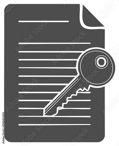 Secured document concept with key icon on a file representing data protection and confidential access