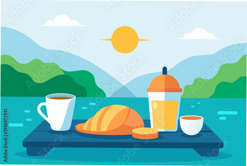 Breakfast by the Lakeside with Fresh Croissants