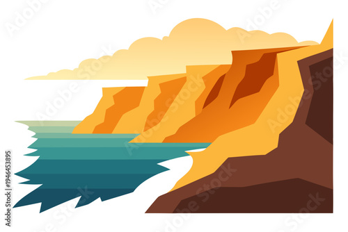 Dramatic Coastal Cliffs at Golden Hour with Crashing Waves