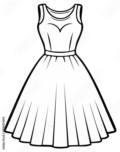 Retro style dress illustration, sleeveless, feminine fashion design