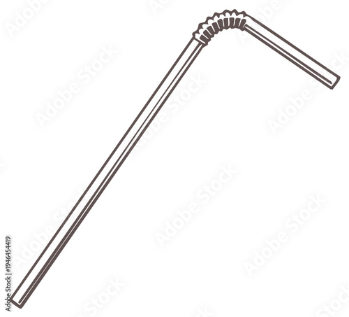 Line Drawing of a Flexible Drinking Straw Used to Consume Liquids from Drinks