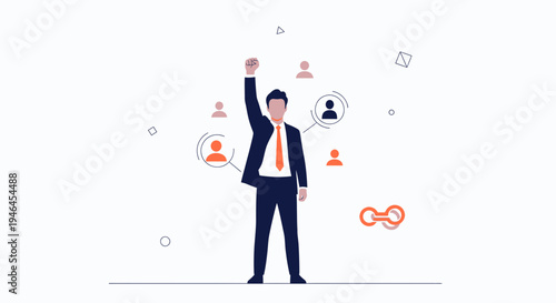 Successful businessman celebrating victory with team members around him