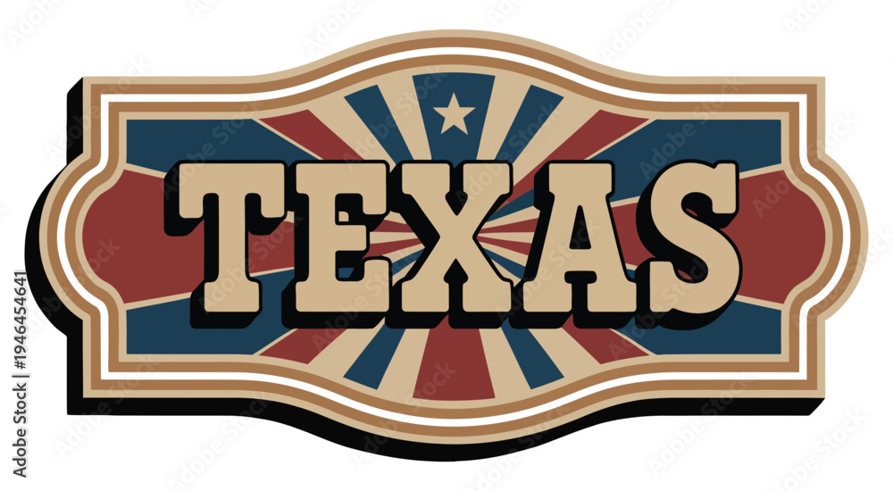 Εκτύπωση καμβά Decorative Vintage Texas Banner Featuring Patriotic Lone Star Emblem on Rustic W