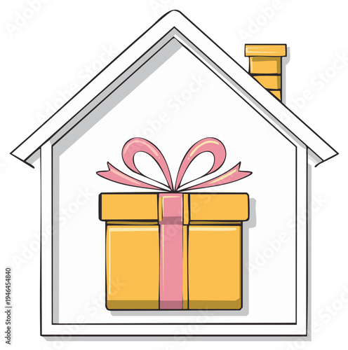 Home ownership or housewarming gift concept with a wrapped box