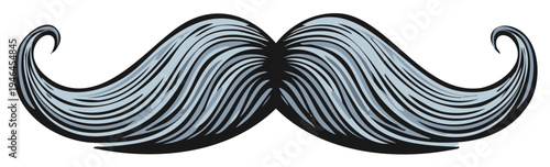 Stylized graphic illustration of a vintage mustache in shades of gray and black.