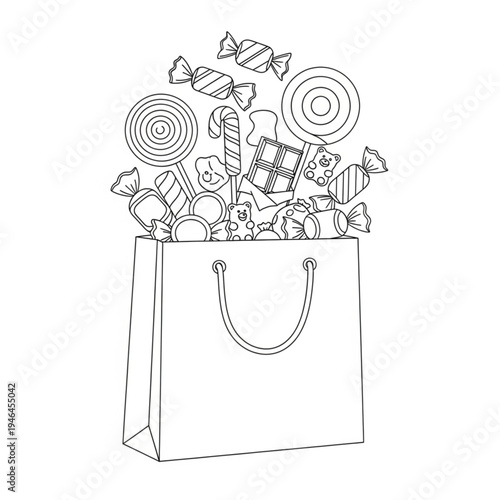 Candy and Sweets in Paper Bag.