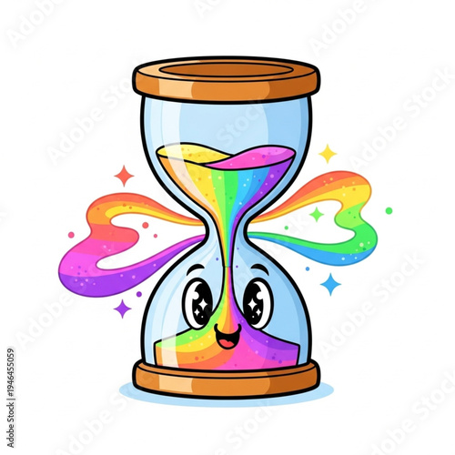 Colorful Cartoon Hourglass with Smiling Face.