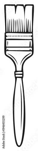 Paint brush with wooden handle illustration. Painter tool for drawing and art.