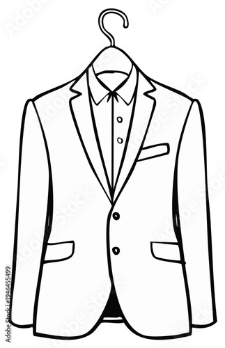 Elegant suit jacket and shirt on a hanger