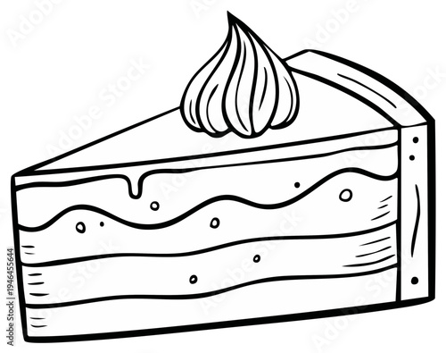 Simple illustration of a slice of cake with frosting and layers