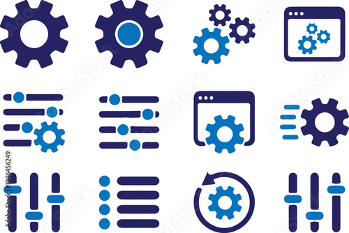 hand drawn setting business gear bule icon set vector illustration design 