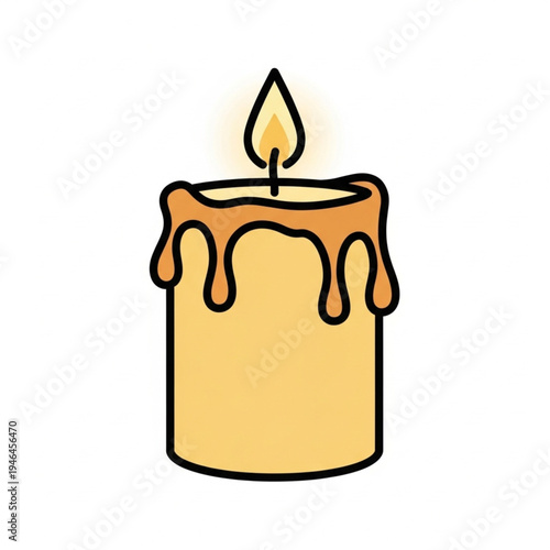 Lit Candle with Melted Wax Illustration.