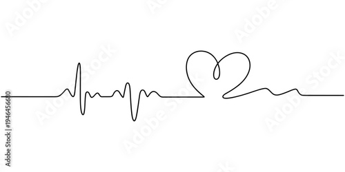 Continuous one line art illustration of a heart shape with a medical cross inside, concepts for healthcare and well-being