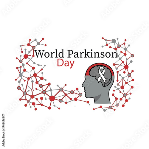   
World Parkinson’s Day brain silhouette awareness ribbon neural network support vector illustration for health inclusion campaign