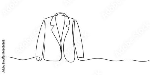 Lab Coat continuous one line drawing minimalism design, Medical lab coat drawn with one single continuous black line in a minimalist artistic style, featuring pockets and buttons for a clean
