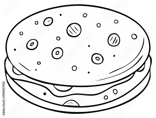 Simple Outline Drawing of a Round Stuffed Flatbread