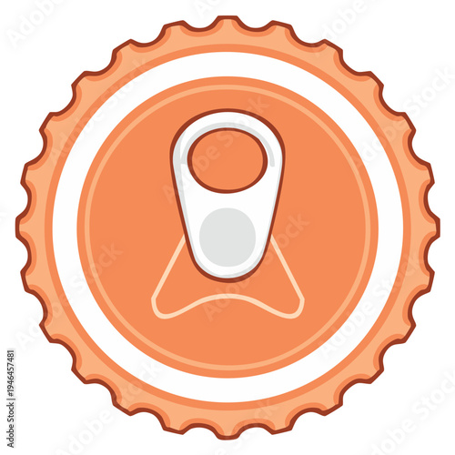 Orange beer bottle cap illustration with ring pull icon, isolated design