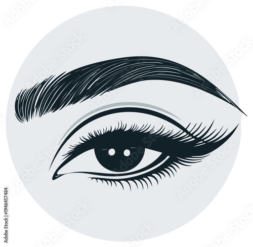 Stylized Illustration of a Beautiful Woman's Eye with Arched Eyebrow and Lashes