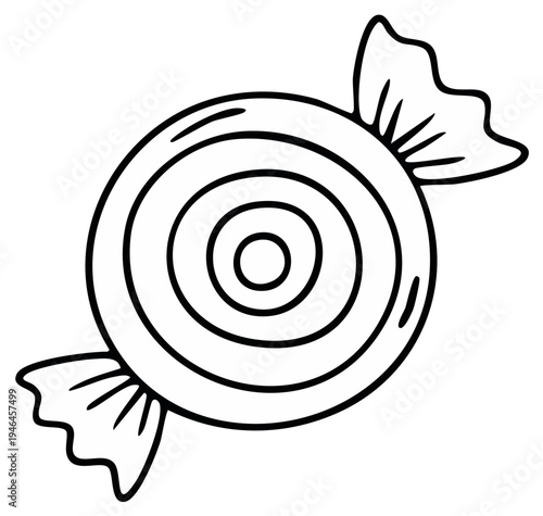 Illustration of a Round Candy Wrapped in Foil for Coloring Book or Halloween Trick or Treat