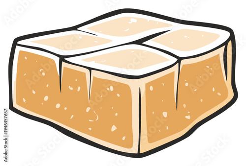 Cartoon block of creamy cheese with cut surface