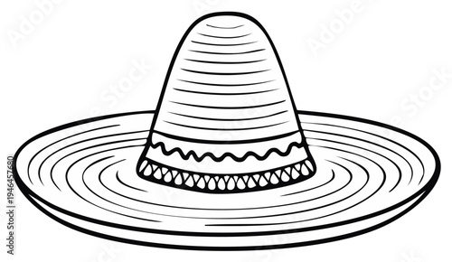 Sombrero Hat Outline Illustration Classic Mexican Traditional Clothing Headwear Fashion Accessory