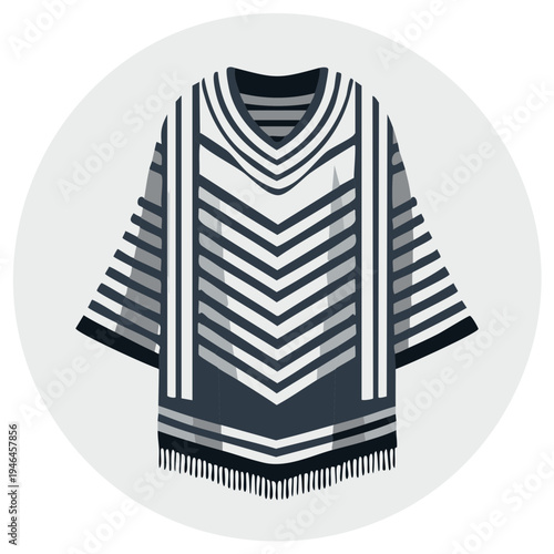 Geometric pattern poncho illustration, traditional garment, Southwestern design isolated