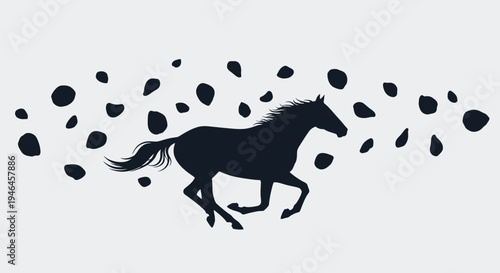 Black Horse Silhouette Running Fast.