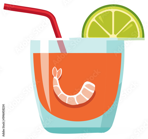 Mexican Shrimp Cocktail drink with lime and straw vector illustration