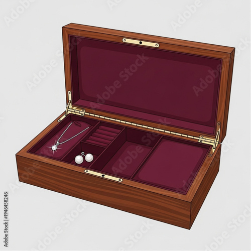Jewelry Box with Necklace and Pearls Inside.