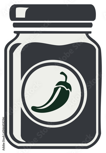 Jar with Green Chili Pepper Icon, Food Preservation, Spicy Ingredient