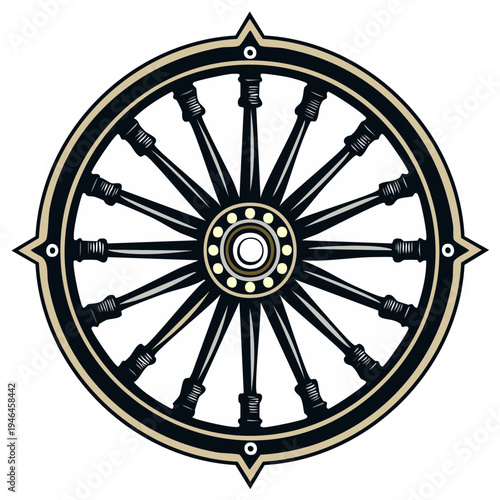 Vintage Ship's Wheel Nautical Symbol Compass Rose Illustration