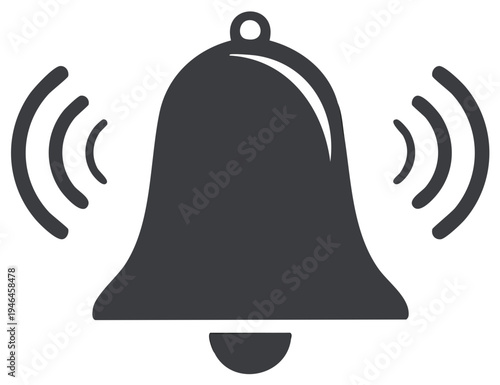 Simple Silhouette of a Ringing Bell with Sound Waves Emanating Outward