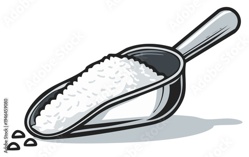 Illustration of a scoop filled with granular substance, isolated with shadow.